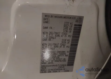 2023 Nissan Frontier Pro-4X 4X4 z USA, uszkodzony, nr VIN 1N6ED1EK4PN672986